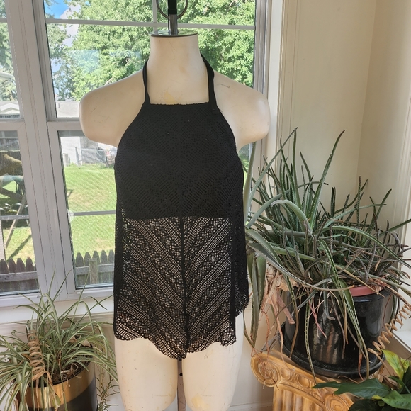 Kona Sol Black Halter Tankini With Solid Bra top and Mesh Bodice Size Medium - Picture 3 of 5